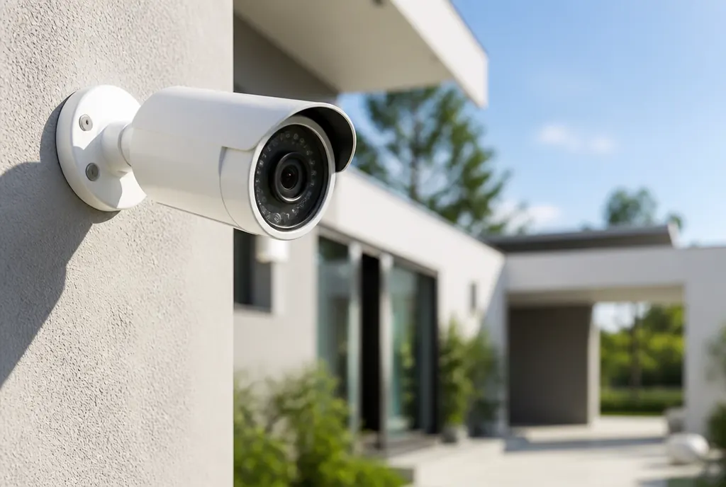 Outdoor CCTV camera installed on a building in Udaipur, covering an entrance approach